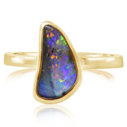 14K Yellow Gold Australian Boulder Opal Smooth Shank Ring 14K Yellow Gold Australian Boulder Opal Smooth Shank Ring