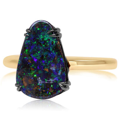 14K Yellow Gold/Ss Australian Boulder Opal Ring with Blackened Prongs 14K Yellow Gold/Ss Australian Boulder Opal Ring with Blackened Prongs