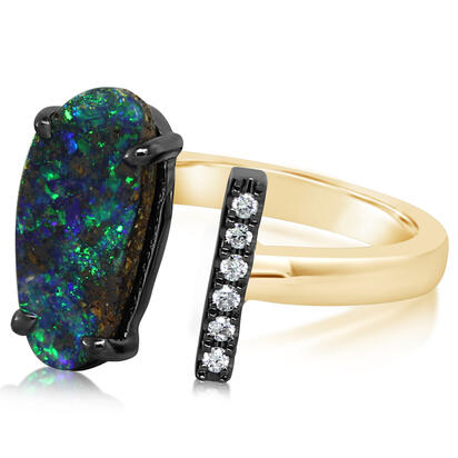 14K Yellow Gold/Blackened Sterling Silver Australian Boulder Opal Ring 14K Yellow Gold/Blackened Sterling Silver Australian Boulder Opal Ring