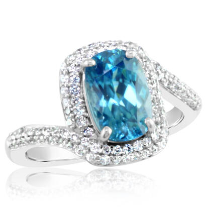 18K White Gold Blue Zircon/Diamond Ring 18K White Gold Blue Zircon/Diamond Ring