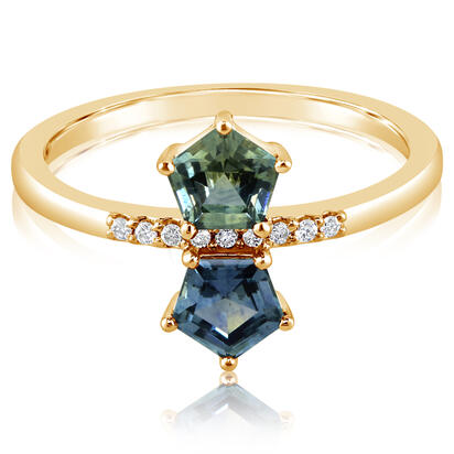 14K Yellow Gold 5mm Pentagon Montana Sapphire/Diamond Ring 14K Yellow Gold 5mm Pentagon Montana Sapphire/Diamond Ring