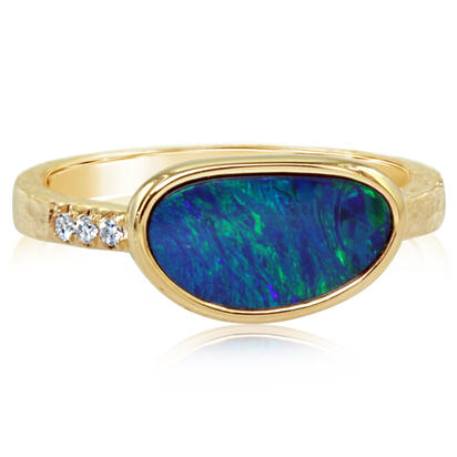 14K Yellow Gold Australian Opal Doublet/Diamond Ring 14K Yellow Gold Australian Opal Doublet/Diamond Ring