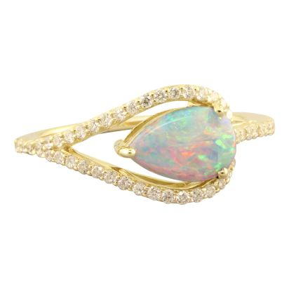 14K Yellow Gold Australian Opal/Diamond Ring 14K Yellow Gold Australian Opal/Diamond Ring