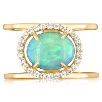14K Yellow Gold Australian Opal/Diamond Ring 14K Yellow Gold Australian Opal/Diamond Ring