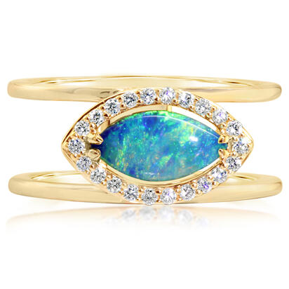 14K Yellow Gold Australian Opal/Diamond Ring 14K Yellow Gold Australian Opal/Diamond Ring