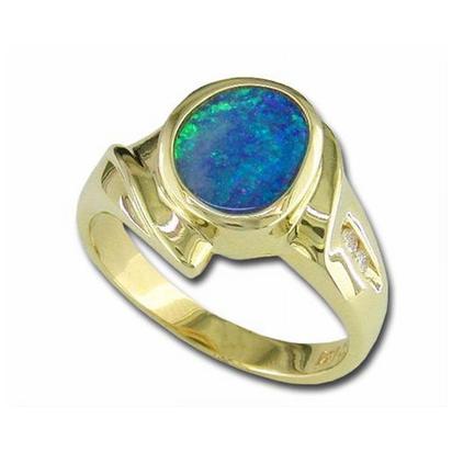 14K Yellow Gold Australian Opal Doublet/Diamond Ring 14K Yellow Gold Australian Opal Doublet/Diamond Ring