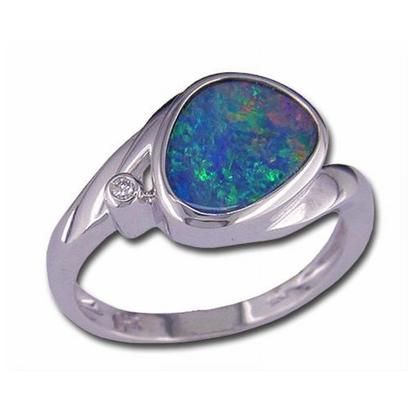 14K White Gold Australian Opal Doublet/Diamond Ring 14K White Gold Australian Opal Doublet/Diamond Ring