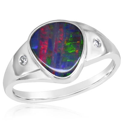 14K White Gold Australian Opal Doublet/Diamond Ring 14K White Gold Australian Opal Doublet/Diamond Ring