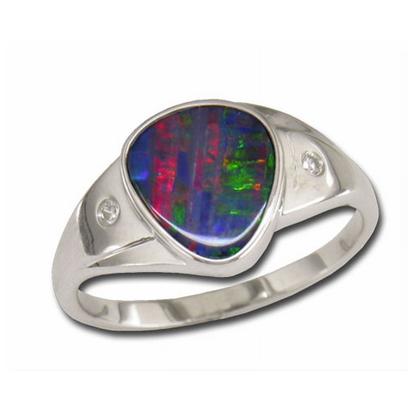 14K White Gold Australian Opal Doublet/Diamond Ring 14K White Gold Australian Opal Doublet/Diamond Ring