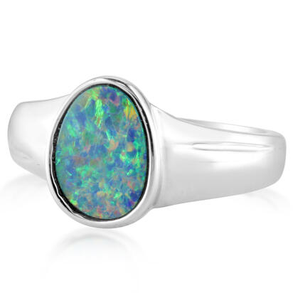 14K White Gold Australian Opal Doublet Ring 14K White Gold Australian Opal Doublet Ring