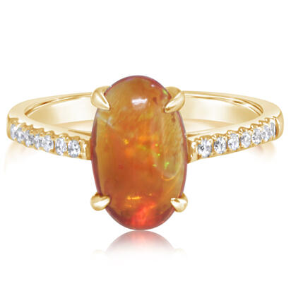14K Yellow Gold Mexican Fire Opal/Diamond Ring 14K Yellow Gold Mexican Fire Opal/Diamond Ring