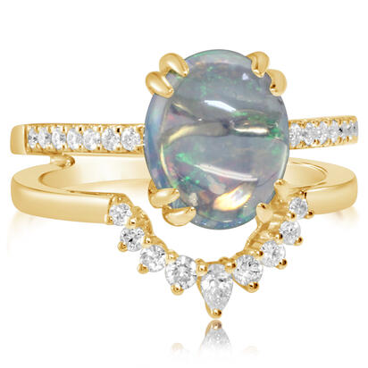 14K Yellow Gold Mexican Fire Opal/Diamond Ring 14K Yellow Gold Mexican Fire Opal/Diamond Ring