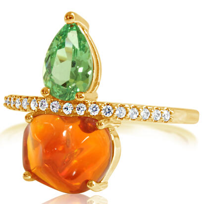 14K Yellow Gold Mexican Fire Opal/Mint Garnet/Diamond Ring 14K Yellow Gold Mexican Fire Opal/Mint Garnet/Diamond Ring