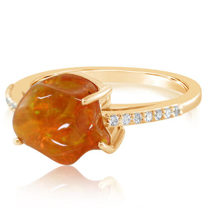 14K Yellow Gold Mexican Fire Opal/Diamond Ring 14K Yellow Gold Mexican Fire Opal/Diamond Ring