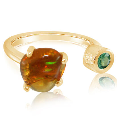 14K Yellow Gold Mexican Fire Opal/Mint Garnet Ring 14K Yellow Gold Mexican Fire Opal/Mint Garnet Ring