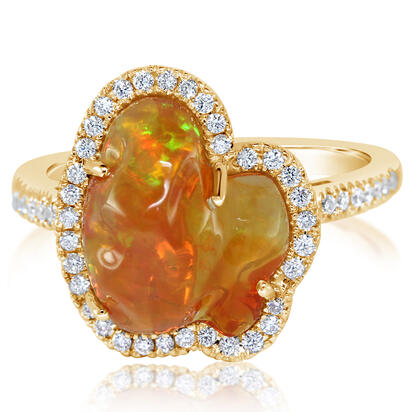 14K Yellow Gold Mexican Fire Opal/Diamond Ring 14K Yellow Gold Mexican Fire Opal/Diamond Ring