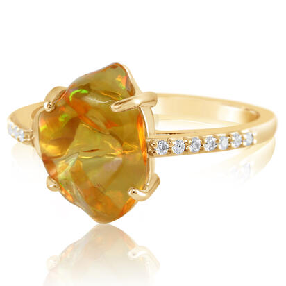 14K Yellow Gold Mexican Fire Opal/Diamond Ring 14K Yellow Gold Mexican Fire Opal/Diamond Ring