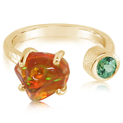 14K Yellow Gold Mexican Fire Opal/Mint Garnet Ring 14K Yellow Gold Mexican Fire Opal/Mint Garnet Ring