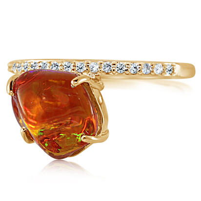 14K Yellow Gold Mexican Fire Opal/Diamond Ring 14K Yellow Gold Mexican Fire Opal/Diamond Ring