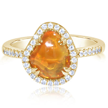 14K Yellow Gold Mexican Fire Opal/Diamond Ring 14K Yellow Gold Mexican Fire Opal/Diamond Ring