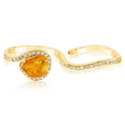 14K Yellow Gold Mexican Fire Opal/Diamond Ring 14K Yellow Gold Mexican Fire Opal/Diamond Ring