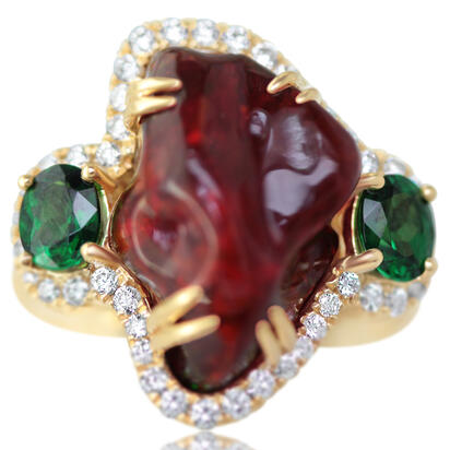 18K Yellow Gold Mexican Fire Opal/Diamond Ring 18K Yellow Gold Mexican Fire Opal/Diamond Ring