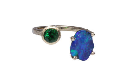 14K Yellow Gold Australian Boulder Opal/Tsavorite Ring 14K Yellow Gold Australian Boulder Opal/Tsavorite Ring