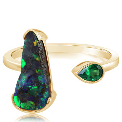 14K Yellow Gold Australian Boulder Opal/Tsavorite Ring 14K Yellow Gold Australian Boulder Opal/Tsavorite Ring