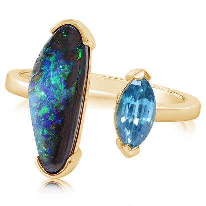 14K Yellow Gold Australian Boulder Opal/Blue Zircon Ring 14K Yellow Gold Australian Boulder Opal/Blue Zircon Ring