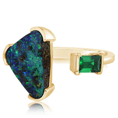 14K Yellow Gold Australian Boulder Opal/Tsavorite Ring 14K Yellow Gold Australian Boulder Opal/Tsavorite Ring