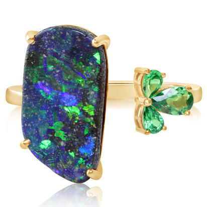 14K Yellow Gold Australian Boulder Opal/Tsavorite Ring 14K Yellow Gold Australian Boulder Opal/Tsavorite Ring