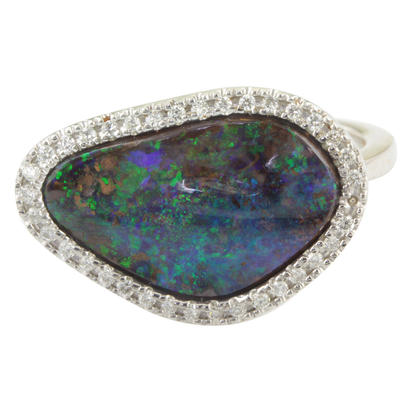 14K White Gold Australian Boulder Opal/Diamond Ring 14K White Gold Australian Boulder Opal/Diamond Ring