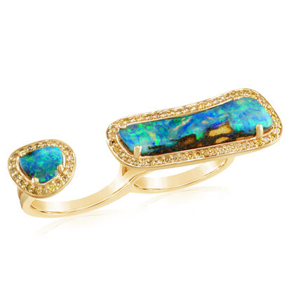 14K Yellow Gold Australian Boulder Opal/Diamond Ring 14K Yellow Gold Australian Boulder Opal/Diamond Ring