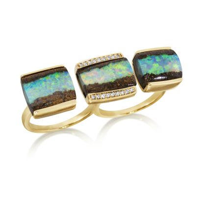 18K Yellow Gold Australian Boulder Opal/Diamond Two Finger Ring 18K Yellow Gold Australian Boulder Opal/Diamond Two Finger Ring