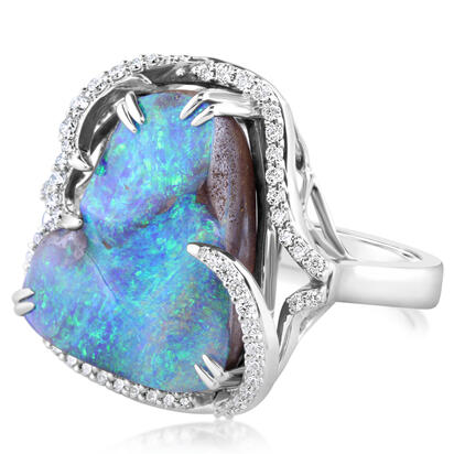 18K White Gold Australian Boulder Opal/Diamond Ring 18K White Gold Australian Boulder Opal/Diamond Ring