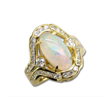 18K Yellow Gold Australian Freesize Opal/Diamond Ring 18K Yellow Gold Australian Freesize Opal/Diamond Ring