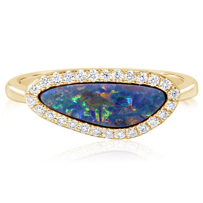 14K Yellow Gold Australian Opal Doublet/Diamond Ring 14K Yellow Gold Australian Opal Doublet/Diamond Ring