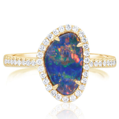 14K Yellow Gold Australian Opal/Diamond Ring 14K Yellow Gold Australian Opal/Diamond Ring