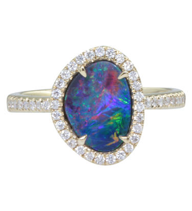 14K Yellow Gold Australian Opal/Diamond Ring 14K Yellow Gold Australian Opal/Diamond Ring
