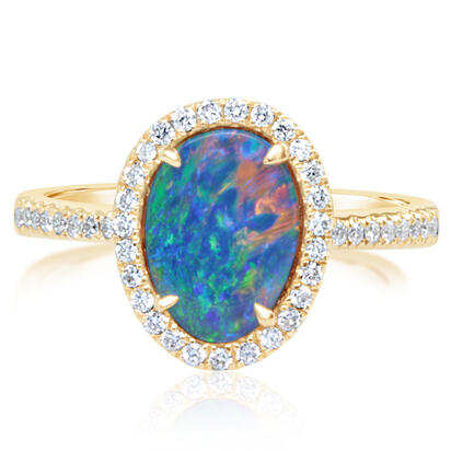 14K Yellow Gold Australian Opal/Diamond Ring 14K Yellow Gold Australian Opal/Diamond Ring