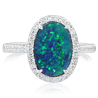 14K White Gold Australian Opal/Diamond Ring 14K White Gold Australian Opal/Diamond Ring