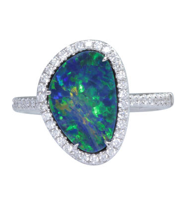 14K White Gold Australian Opal/Diamond Ring 14K White Gold Australian Opal/Diamond Ring