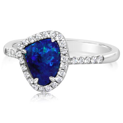 14K White Gold Australian Opal Doublet/Diamond Ring 14K White Gold Australian Opal Doublet/Diamond Ring