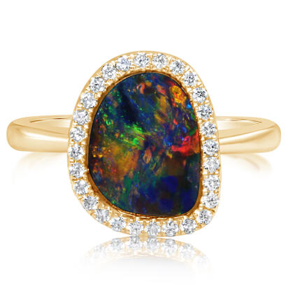14K Yellow Gold Australian Opal Doublet/Diamond Ring 14K Yellow Gold Australian Opal Doublet/Diamond Ring