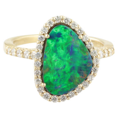 14K Yellow Gold Australian Opal Doublet/Diamond Ring 14K Yellow Gold Australian Opal Doublet/Diamond Ring