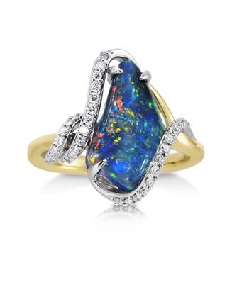18K Yellow and White Gold Australian Black Opal/Diamond Ring 18K Yellow and White Gold Australian Black Opal/Diamond Ring
