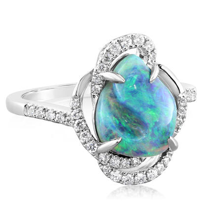18K White Gold Australian Black Opal/Diamond Ring 18K White Gold Australian Black Opal/Diamond Ring