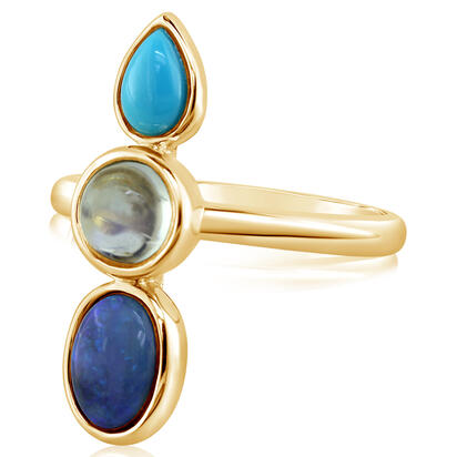 14K Yellow Gold Australian Black Opal/Arizona Turquoise/Moonstone Ring 14K Yellow Gold Australian Black Opal/Arizona Turquoise/Moonstone Ring
