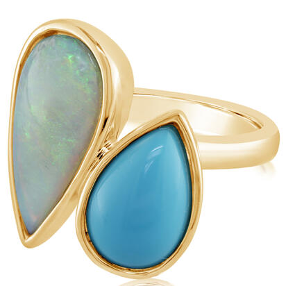 14K Yellow Gold Australian Black Opal/Arizona Turquoise Ring 14K Yellow Gold Australian Black Opal/Arizona Turquoise Ring