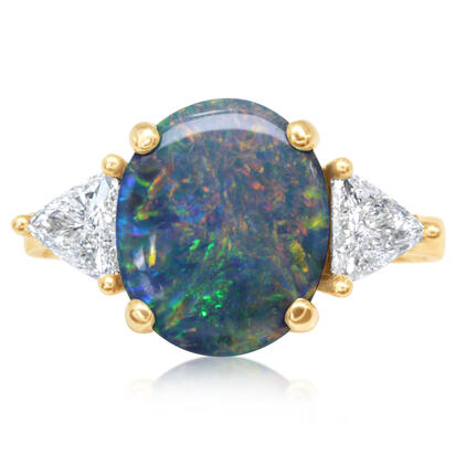 18K Yellow Gold Australian Black Opal/Diamond Ring 18K Yellow Gold Australian Black Opal/Diamond Ring